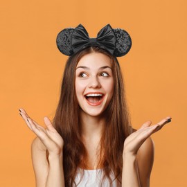 DRESHOW 2 Pack Mouse Ears Bow Headbands Glitter Party Decoration Cosplay Costume for Women