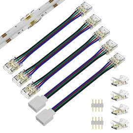 PAUTIX 10mm Connectors for COB RGB LED Strip Lights 4 Pin,4pcs Transparent Gapless Connectors,3pcs Dual Ends Extension Connectors and 2pc Single to 4 Pins Plug 5.5in Extension Wire