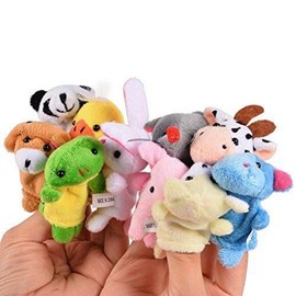 CHSYOO 10 x Small Animal Finger Puppets Plush Cartoon Hand Puppet Toy, Gift for Children Birthday Kids Party Baptism Baby Shower