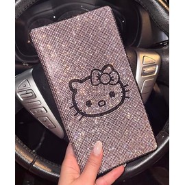 Fashion Car Document Holder Shiny Ultra Rhinestones Bling (Ice Pink Cat)
