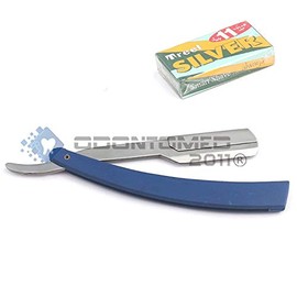 OdontoMed2011® MANUAL FOLDING SHAVING KNIFE BEARD CUTTER SHAVER STRAIGHT EDGE BARBER RAZOR SHAVING RAZORS (Blue Razor + 11 Blades)