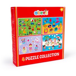 abeec 4 Puzzle Collection - Toddler puzzles - Puzzles for 2 year olds - 4 in a box puzzle collection - Early learning Toys - First Jigsaw Toys, Fruits, Cakes & Ice cream and Beach Scene puzzles
