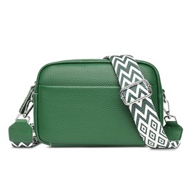 FORRICA Women's Crossbody Bag, Leather, Large Capacity, Girls, Shoulder Bag, Stylish, Popular, Crossbody Bag, Wide Strap, Green A