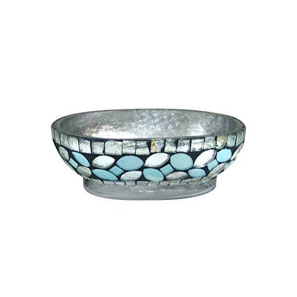 nu steel Collection Shower & Countertop, Aqua Finish Sea Foam Bright-Colored Mosaic Glass/Stainless Steel Soap Saver Dish, Bar Holder Tray for Bathroom Counter, Shower, Kitchen Sponges, Scrubbers
