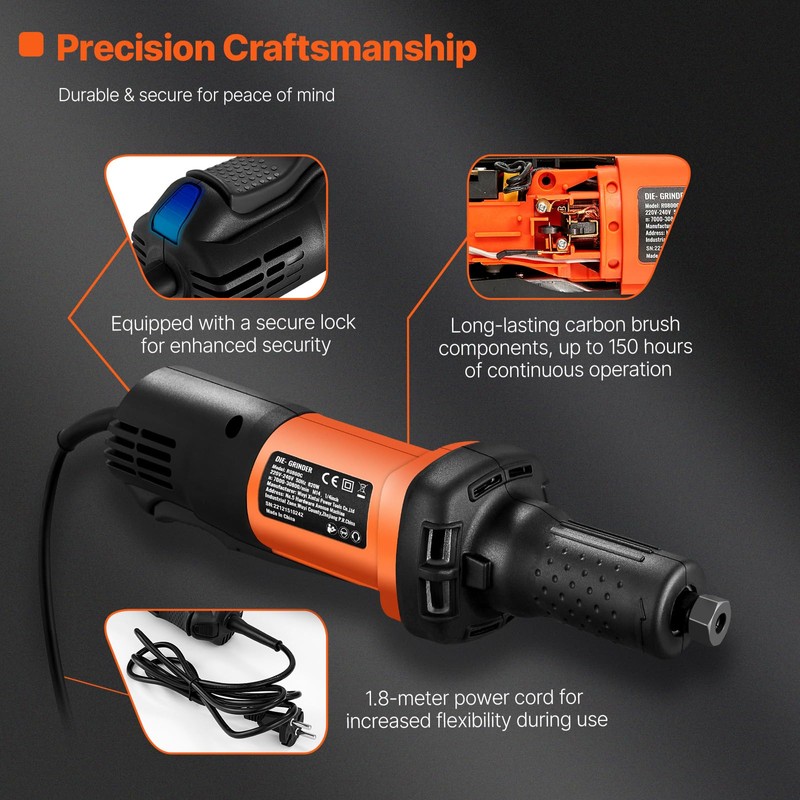 VEVOR Die Grinder, 1/4", Heavy-Duty Electric, Adjustable Speed (10000-28000RPM), Ergonomic