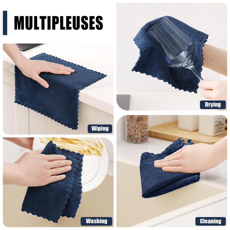 24 Pack Kitchen Cloths Dish Towels (7" x 9", Navy
