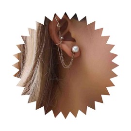 Iaceble Bohemia Pearl Tassel Chain Ear Cuff Earrings Long Pearl Stud Earrings Gold Hoop Chain Cuff Earrings Vintage Pearl Cartilage Earrings Jewelry for Women