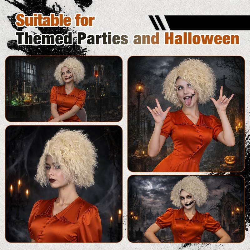 ColorGround Medium Curly Blonde Cosplay Wig for Women the Bride