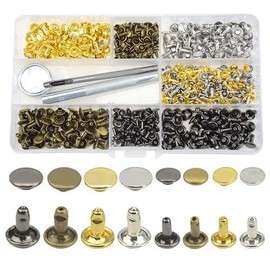 BGTXINGI 480 Pieces (240 Set) 8 Values M6 M8 Leather Double Cap Copper Rivets Snap Fasteners Assortment Set Pipe Metal Rivets with 3 Pieces Fixing Tools for Dresses