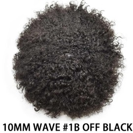 Hair Units for Black Men Full Poly Skin Afro African American Men's Hair System Toupee Kinky Curly Man Weave Human Hair Pieces for Black Men Wig 8x10 inch 1B# OFF BLACK-10mm wave