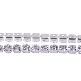 KAOYOO 5 Yards 3MM Zircon Rhinestones Close Chain Beaded Trim for Sewing Crafts,DIY Decoration（Silver）