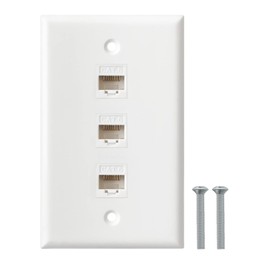 Ethernet Wall Plate, 3 Port Cat6 RJ45 Keystone Inline Coupler Wall Plate for Cat7/6/5/5e Ethernet Devices - White