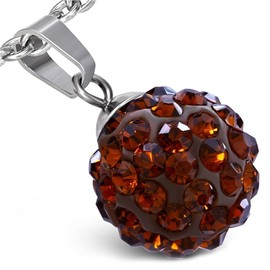 Bungsa Ferido Crystal Ball Pendant 12 mm with Necklace Available in 10 Colours Stainless Steel Silver (Shamballa Chain Pendant Disco Ball Zirconia Stainless Steel Chain Women's Necklace Women),