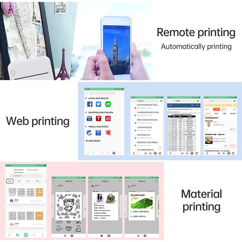 Mini Pocket Thermal Printer Multifunction Portable Sticker Maker 203DPI Instant
