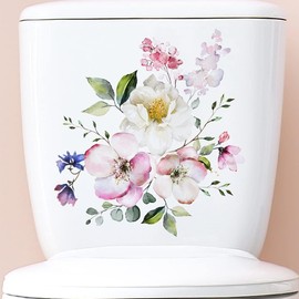 1Pc Flowers Toilet Seat Lid Stickers,Toilet Lid Decals,Toilet Lid Cover Decals Self-Adhesive Removable Bathroom Wall Sticker,Flower Pattern for Restroom,WC,Decor,Bathroom Accessories
