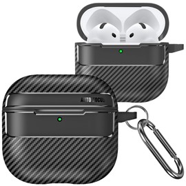 Fofvccv for AirPods 4 Active Noise Cancellation with Keychain, Cool Carbon Fiber Shell Shockproof Protective Cover Supports Wireless Charging for AirPods 4 Case, XW Black