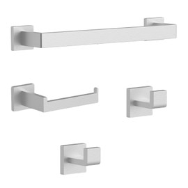 4 Piece Brushed Nickel Bathroom Hardware Set - Bath Towel Bar Set Including - Wall Mounted 16" Towel Rack - Toilet Paper Holder - Robe Towel Hook