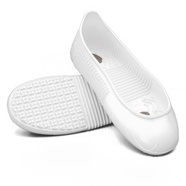 LG01 Crews Crew Guard Fuel oil Resistant (FO) Shoe Covers- CE/ASTM Anti-slip & Waterproof Rubber Overshoes for Work, Non-Slip Safety Protectors for Kitchen/Medical/Industry (White, M（US5.5-7）)