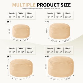 Homguava 4 FT Bean Bag Chair: 4' Bean Bags with Memory Foam Filled, Large Beanbag Chairs Soft Sofa with Dutch Velvet Cover-Khaki