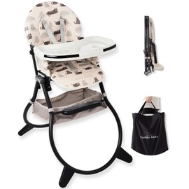 CuddoBaby Purrfect High Chair for Babies & Toddlers, Foldable Highchair with Weld-in-One Stable Base, 5-Point Harness, Large Adjustable Tray, Storage Bag, Waterproof PU Leather, Unisex - Friends