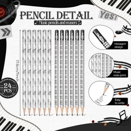 Chivertion 48 Pcs Music Pencils Music Note Pencil with Music Themed Erasers Wood Pencils Bulk Keyboard Fun Pencils Erasers Gifts for Piano Students Teachers Party Favors Classroom Supplies