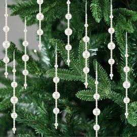 Leyndo 24 Pcs Christmas Pearl Ornament White Beads Christmas Tree Decorations Faux Pearl Hanging Ornament for Indoor Outdoor Xmas Tree Winter Home Wedding Party Decor