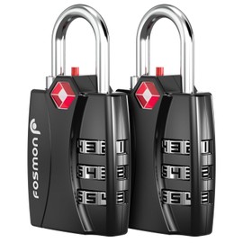 Fosmon TSA Approved Luggage Locks (Black - 2 Packs), Open Alert Indicator 3 Digit Combination Padlock Codes for Travel Bag, Suit Case, Lockers