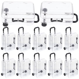 Mini Suitcase Favor Box 12pcs Mini Luggage Travel Suitcase Candy Box Clear Plastic Rolling Trolley Case Jewelry Storage Holder for Wedding Birthday Black