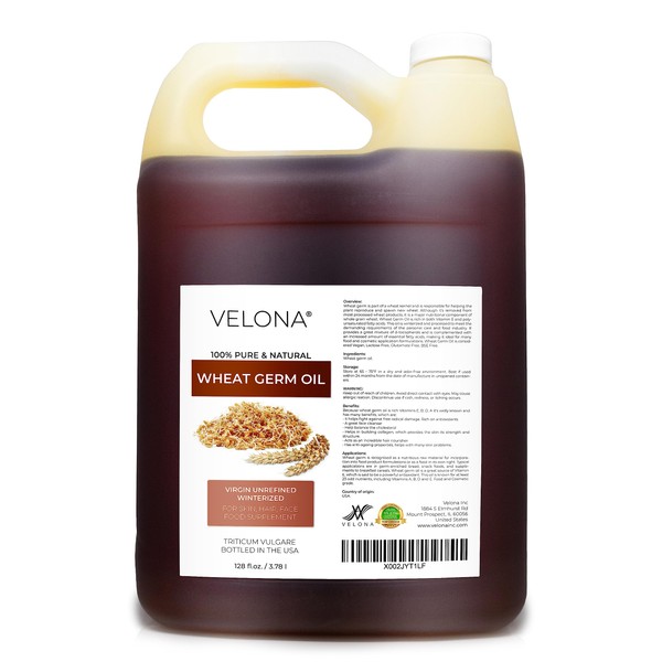 Wheat Germ Oil USP Grade by Velona - 7 lb | 100% Pure and Natural Carrier Oil | Unrefined, Winterized | Cooking, Face, Hair, Body & Skin Care | Use Today - Enjoy Result