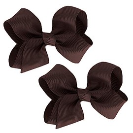 WD2U Baby Girls Set of 2 Small Grosgrain 3" Pigtail Hair Bows Alligator Clips Seal Brown