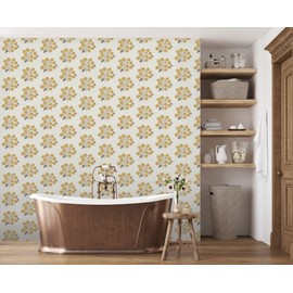 Jen Hewett StrawFlower Mustard Grey Peel & Stick Wallpaper