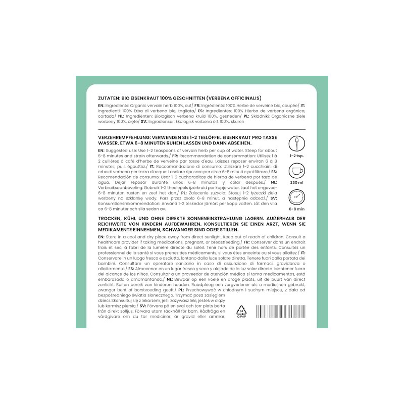 Alpi Nature Verbena Officinalis Organic Verbena Tea 200 g, Organic