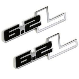 2PCS 6.2L Emblem Badge, 6.2L Engine Side Rear Tailgate Trunk Sticker Decals, 6.2L 3D Hood Fender Emblem Badge Nameplate for Chevy Camaro Silverado Ford Raptor F150 Dodge Challenger - Black/White
