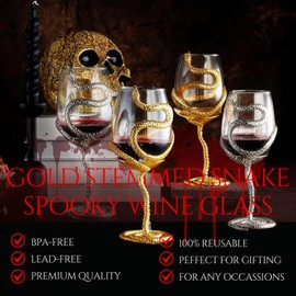 Stemmed Snake Wine Glass | Set of 2 | 19oz Spooky Reptile Glasses 10" H, Gifts, Skeleton Gifts, Skeleton Decor, Spooky Wine Gift Set, Perfect for Themed Parties (Gold)