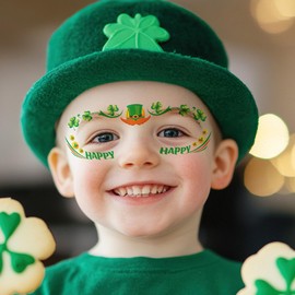 10Sheets St. Patrick's Day Face Tattoo Stickers,Shamrock Tattoos Sticker for Children,Waterproof Face Art Sticker,Kid Adult Body Face Art Accessories for St. Patrick's,Parade Party