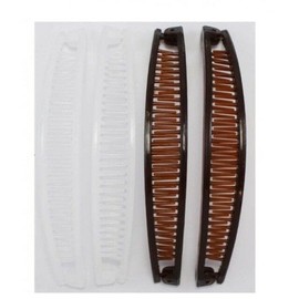 Mytoptrendz®- Pack of 4 Banana Clips Slim Long Hair Comb Barrette Ponytail Holder Retro Hair Clip Girls Women Hair Accessories(Brown- Clear)