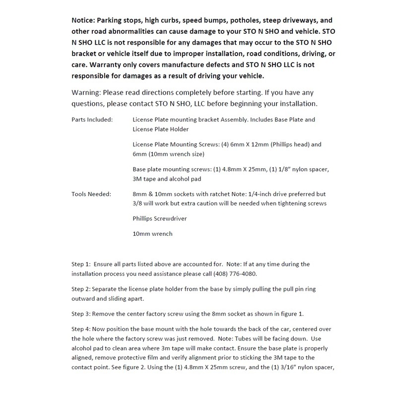 STO N SHO Front License Plate Bracket Compatible with 2023