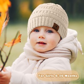 Durio Warm Baby Beanie Soft Knit Baby Girl Hats Infant Newborn Baby Winter Hat Caps Baby Girl Beanie Toddler Girl Winter Hat Cozy Newborn Hats for Baby Girls A Pink & Apricot & Brown 6-36 Months