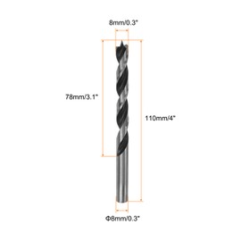 HARFINGTON 2pcs Brad Point Drill Bits 8mm(20/64") Dia Straight Round Shank Drill Metric Brad Point 3.1" Drilling Depth Spiral Twist Drill Bits for Carpenter Woodworking Plastic Rubber