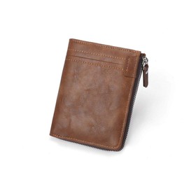 DUOBAGMA Men's Wallet Zipper, PU Leather Wallet for Men's ID Window and Coin Pocket - Wallet with RFID Blocking Coin Pocket with Zip, brown, Casual