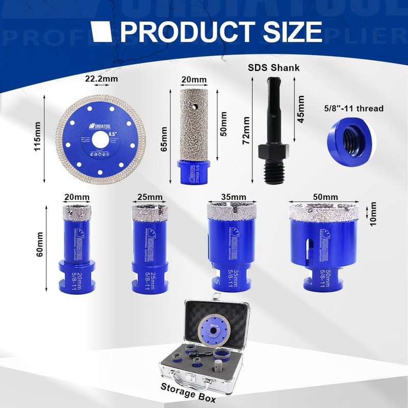 SHDIATOOL Diamond Drill Core Bits Set Milling Bits for Porcelain