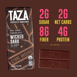 Taza Chocolate Organic Amaze Bar 95% Stone Ground, Wicked Dark, 2.5 Ounce (6 Count), Vegan