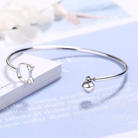 Chandler Fashion Style Cat Bell Bracelet for Women Girls 925 Silver Simple Style Birthday Gift, Sterling Silver