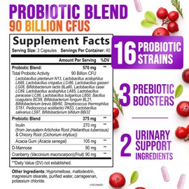 Probiotics for Women Digestive Health Support - 90 Billion CFU Women's Probiotic, 16 Strains, Cranberry, Vaginal Probiotic with Prebiotics, PH, Immune, Urinary, & Feminine Health Support, 120 Capsules