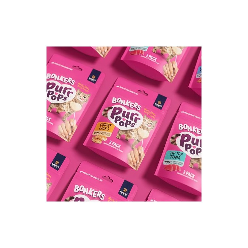 Bonkers Purrpops Freeze-Dried Chicken Flavored Lollipop Treats for Cats, 15