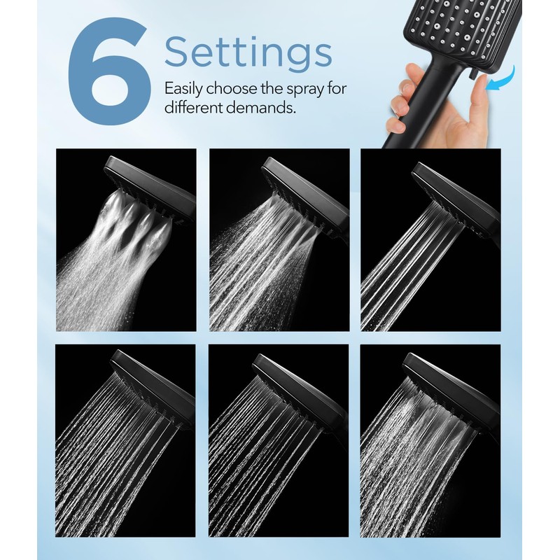 MakeFit Filtered Shower Head Black - 6 Modes High Pressure