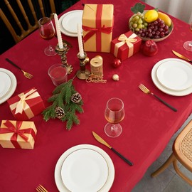 EFFICINATURE Christmas Rectangle Tablecloth Red Jacquard Fabric Table Cloth Waterproof Washable Decorative Soft Table Cover for Kitchen Dinning Buffet Outdoor Birthday Holiday Party(60X102 in)
