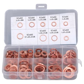 200Pcs Red Copper Oil Drain Plug Gasket Kit, Heating Process, 9 Types Washer M5-14, for Oil Sump Screw Plug, Water, Heating Oil and Hydraulic Connection