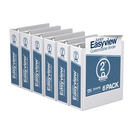 Easyview Premium, 2-Inch Mini Binder, 8.5"x5.5", 3-Ring Binders for School, Office, or Home, Colored Binder Notebooks, Pack of 6, Round Ring, White