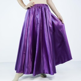 MUNAFIE Women's Long Satin Skirt Belly Dance Skirt Belly Dance Costume for Performance Carnival, purple